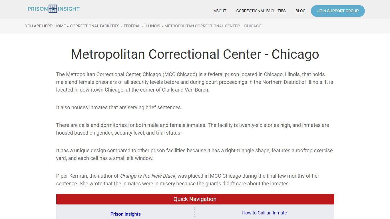 Metropolitan Correctional Center – Chicago - Prison Insight